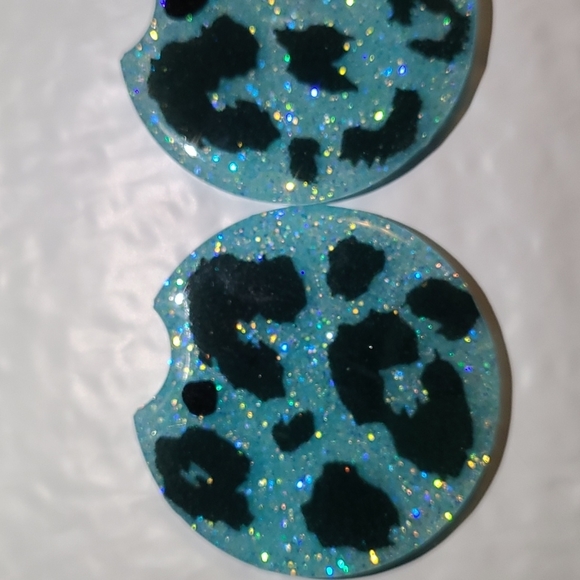 Animal Print Baby Blue Glitter Car Cup Coasters - Picture 4 of 5